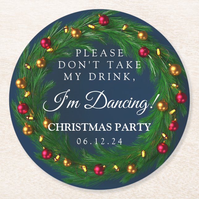 Weihnachts-Party "Nimm meinen Drink nicht!" Runder Pappuntersetzer (Vorderseite)