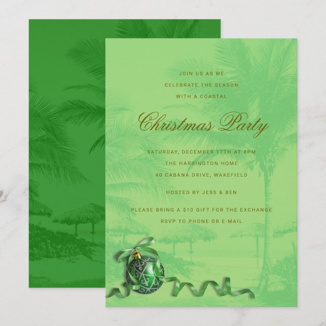 Weihnachts-Party Palmen Bäume Küste Einladung (Vorne/Hinten)