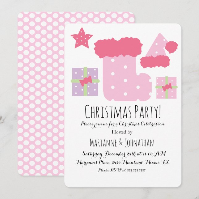 Weihnachts-Party Pink Mix Feiertag Thema Einladung (Vorne/Hinten)