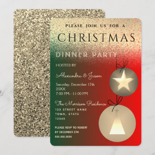 Weihnachts-Party Red Green und Gold Glitzer Einladung