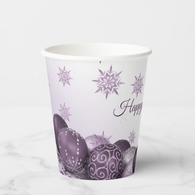 Weihnachts-Party Rosa Lila Ornamente Schneeflocken Pappbecher (Vorderseite)