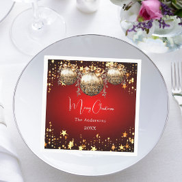 Weihnachts-Party Rot-Gold-Baubles-Dinner Serviette