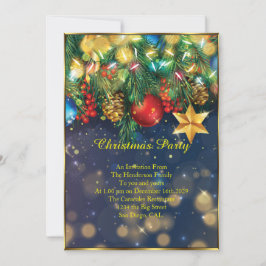 Weihnachts-Party Rot-Gold Blue Green Baubles Star Einladung