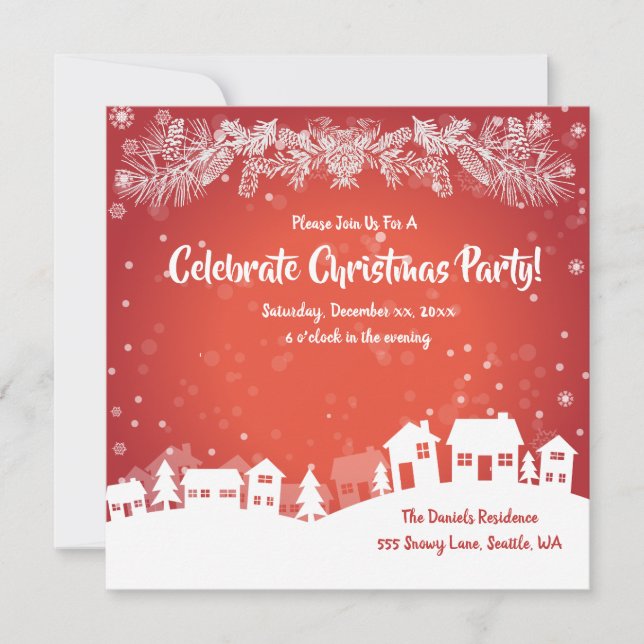 Weihnachts-Party, rot, weiß, Ankündigung (Vorderseite)