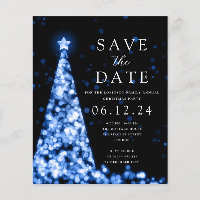 Weihnachts-Party Save the Date Glam Blue Invite Flyer (Vorne)