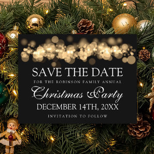 Weihnachts-Party Save the Date Gold Bokeh Lights Ankündigungspostkarte