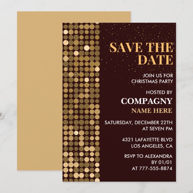 Weihnachts-Party Save the Date Gold Einladung (Vorne/Hinten)