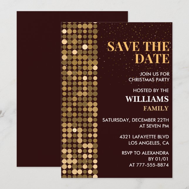 Weihnachts-Party Save the Date Gold Einladung (Vorne/Hinten)