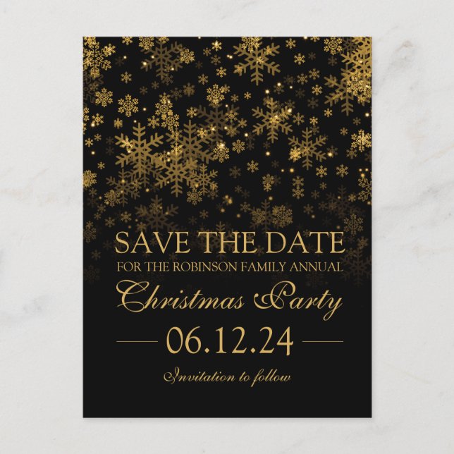Weihnachts-Party Save the Date Goldsparkle Ankündigungspostkarte (Vorderseite)