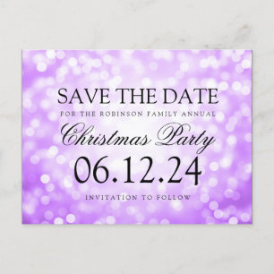 Weihnachts-Party Save the Date Lila Glitzer Ankündigungspostkarte