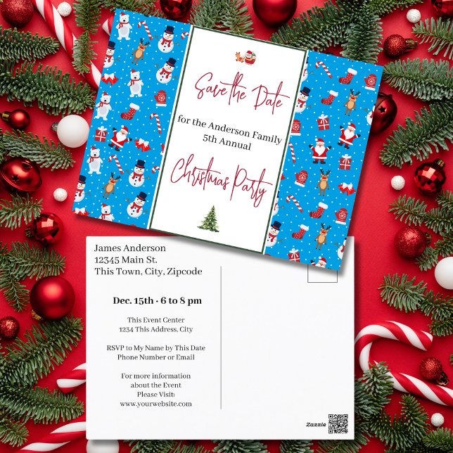 Weihnachts-Party Save the Date Snowman Postkarte (Family Christmas Party Save the Date Snowman Postcard)