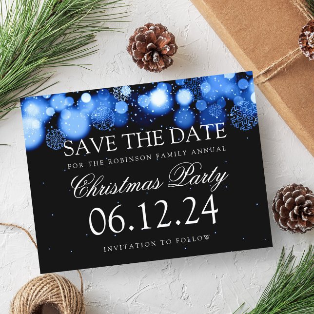 Weihnachts-Party Save the Date Winter Wonder Blue Ankündigungspostkarte (Christmas Party Save The Date Winter Wonder Blue Announcement Postcard)