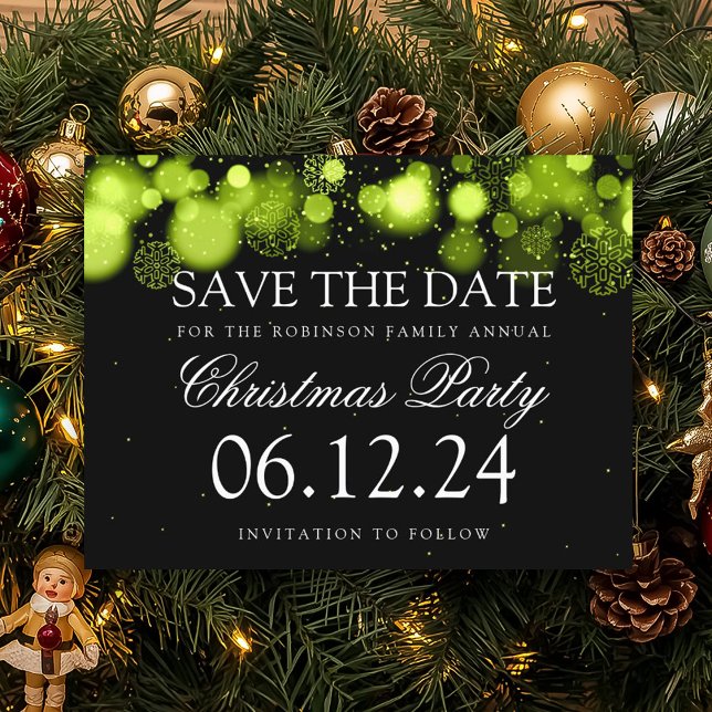 Weihnachts-Party Save the Date Winter Wonder Green Ankündigungspostkarte (Christmas Party Save The Date Winter Wonder Green Announcement Postcard)