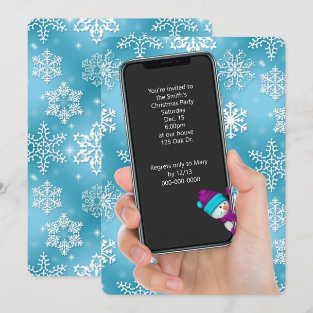 Weihnachts-Party-Schneeflocke Einladung (Vorne/Hinten)
