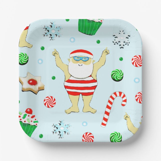 Weihnachts-Party Schwimmen Strand Pappteller (Vorderseite)
