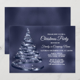 Weihnachts-Party Shiny Blue Ribbon Tree Sparkle Einladung