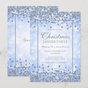 Weihnachts-Party Silver Blue Glitzer Winter Wunder Einladung