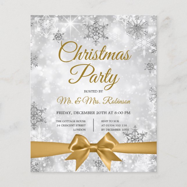 Weihnachts-Party Silver Winter Sparkle Gold Ribbon Flyer (Vorne)