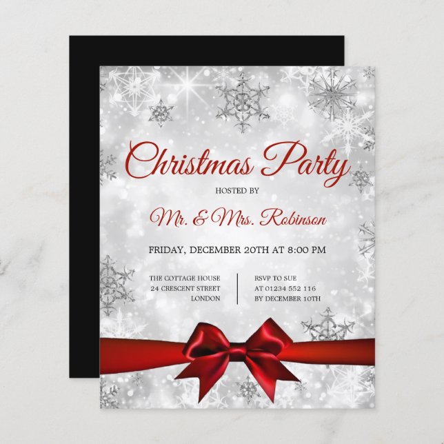 Weihnachts-Party Silver Winter Sparkle Red Ribbon (Vorne/Hinten)