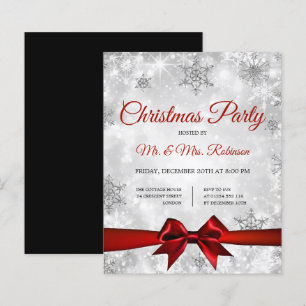 Weihnachts-Party Silver Winter Sparkle Red Ribbon