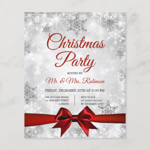 Weihnachts-Party Silver Winter Sparkle Red Ribbon Flyer