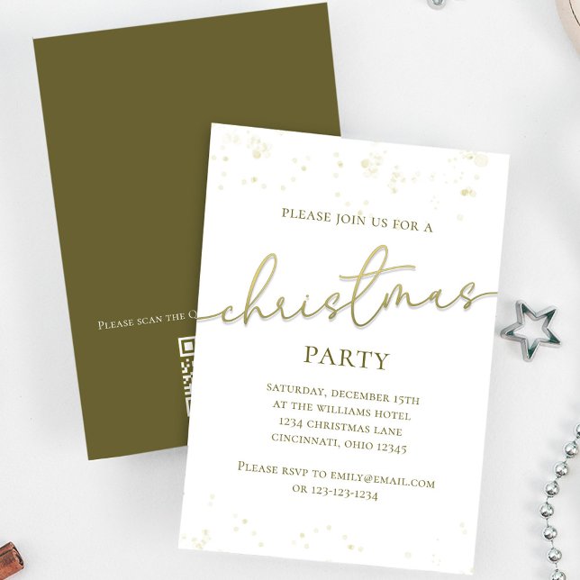 Weihnachts-Party-Skript Custom Einladung (Holiday party gold gradient calligraphy script invitation. With a scannable QR Code.)