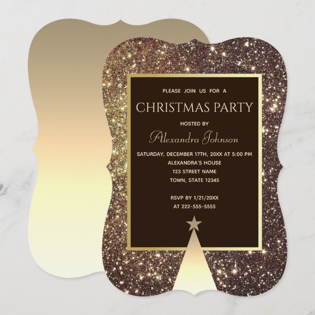 Weihnachts-Party Sparkle Gold Einladung (Vorne/Hinten)