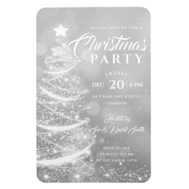 Weihnachts-Party Sparkle Silver Holiday Einladung Magnet (Vertikal)