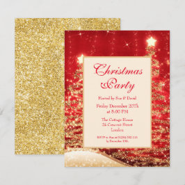 Weihnachts-Party Sparkling Bäume Rot mit Glitzer  Einladung