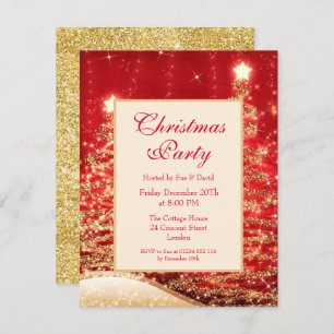 Weihnachts-Party Sparkling Bäume Rot mit Glitzer  Einladung
