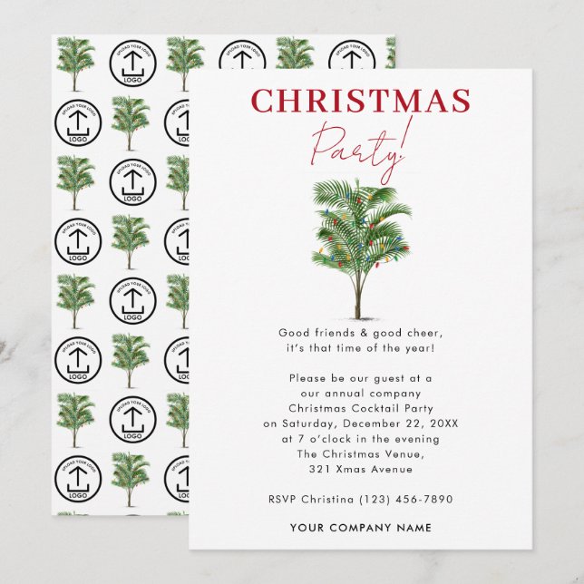 Weihnachts-Party Tropical Palm Tree Einladung (Vorne/Hinten)