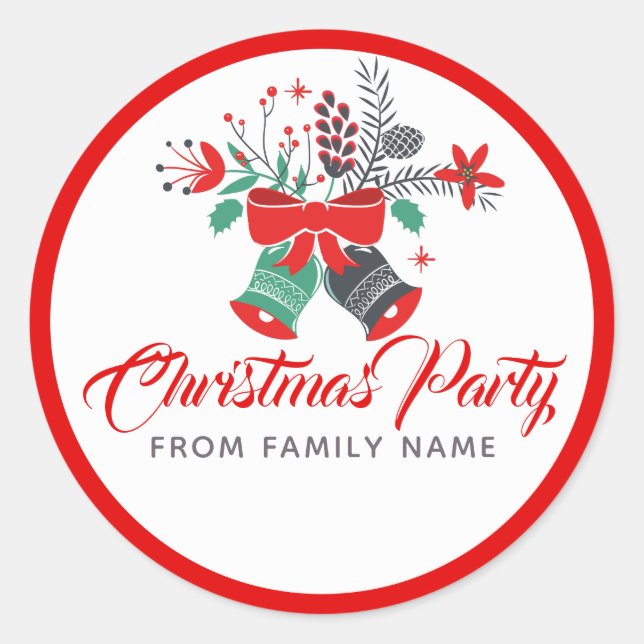 Weihnachts-Party Typografie & Bells Bouquet Runder Aufkleber (Vorderseite)