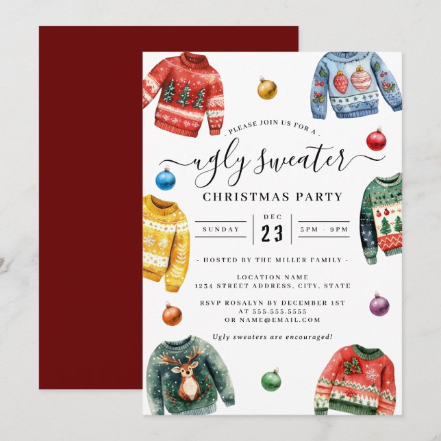 Weihnachts-Party Ugly Sweater Einladung (Vorne/Hinten)