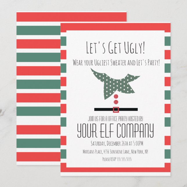 Weihnachts-Party Ugly Sweater Office Company Event Einladung (Vorne/Hinten)
