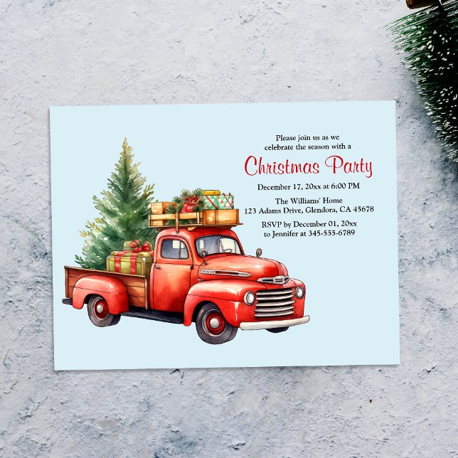 Weihnachts-Party Vintager LKW Urlaub Einladung (This Vintage Red Truck Christmas Invitation captures the heartwarming essence of the holiday season.)