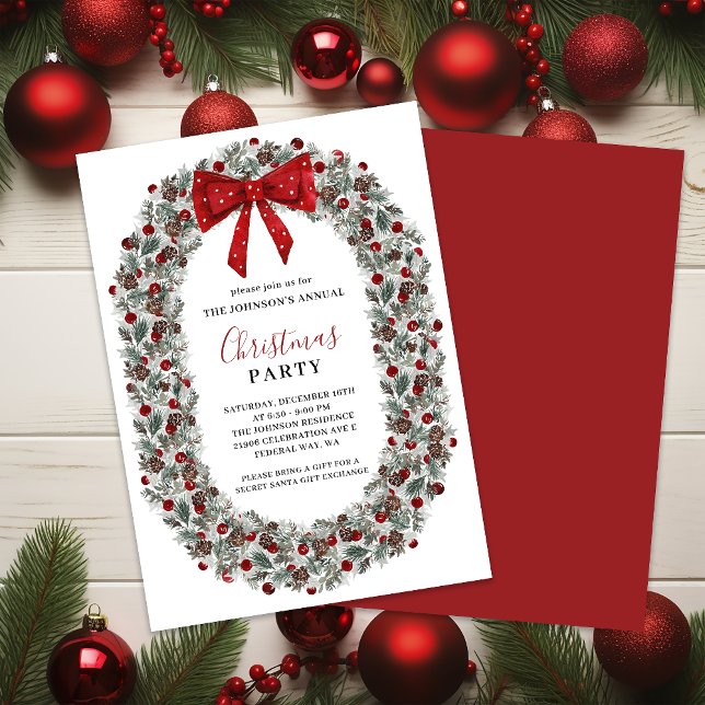 Weihnachts-Party Wasserfarbenkranz Einladung (Christmas Party Watercolor Wreath Invitation)
