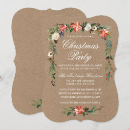 Weihnachts-Party Watercolor Poinsettia Kraft Einladung