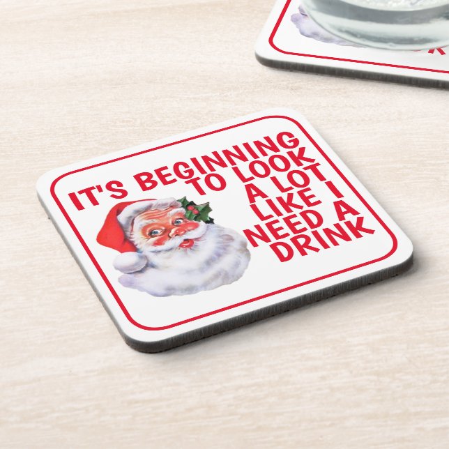 Weihnachts-Party Weihnachtsmann trinken Spaß Getränkeuntersetzer (Linke Seite)