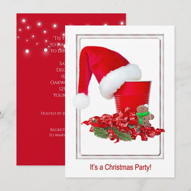 Weihnachts-Party-Weihnachtsmannmütze auf Tasse Einladung (Vorne/Hinten)