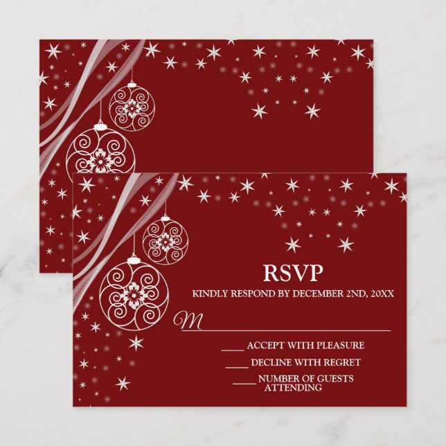 Weihnachts-Party Weißes Ornament Rote Kirche (Chie RSVP Karte (Vorne/Hinten)