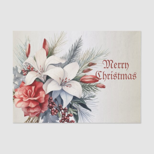 Weihnachts-Party Weißes Rotes Blume Seidenpapier (Vorderseite)