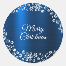 Weihnachts-Party White Snowflakes Nave Blue Runder Aufkleber