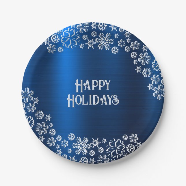 Weihnachts-Party White Snowflakes Navy Blue Pappteller (Vorderseite)