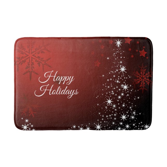 Weihnachts-Party White Stars Tree Rote Schneeflock Badematte (Vorderseite)