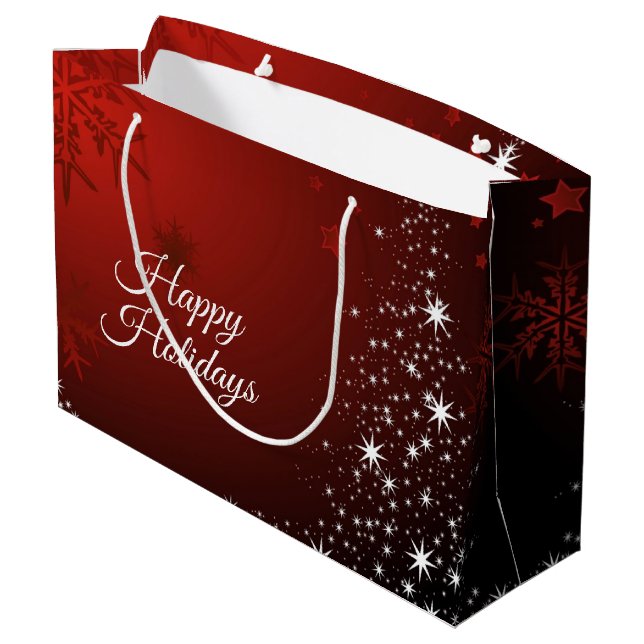 Weihnachts-Party White Stars Tree Rote Schneeflock Große Geschenktüte (Rückseite Schrägansicht)