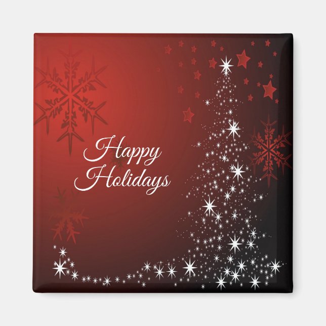 Weihnachts-Party White Stars Tree Rote Schneeflock Magnet (Vorne)