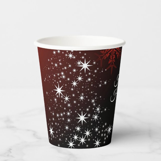 Weihnachts-Party White Stars Tree Rote Schneeflock Pappbecher (Vorderseite)