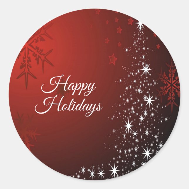 Weihnachts-Party White Stars Tree Rote Schneeflock Runder Aufkleber (Vorderseite)
