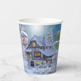 Weihnachts Party Winter White Snowman Blue Rustika Pappbecher
