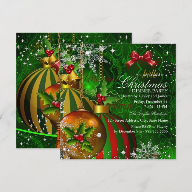 Weihnachts-Party zum festlichen Roten Grünen Gold Einladung (Vorne/Hinten)